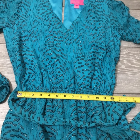 LILLY PULITZER ALFIE Silk Long Sleeve Belted Romper Dress in Teal Bay XS - Picture 8 of 12